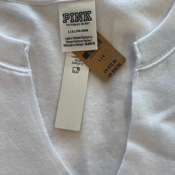 NWT PINK Victoria's Secret Gray and White Color-Blocked Sweatshirt - Picture 3 of 4